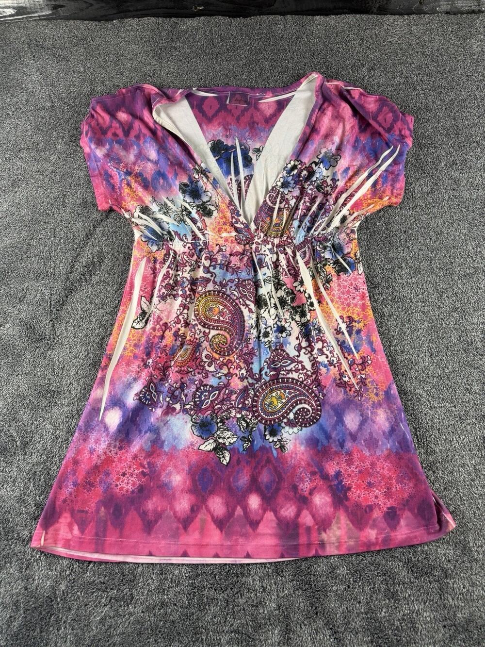 Daytrip Buckle Women’s Paisley Floral Boho Empire Waist Tunic Top Medium